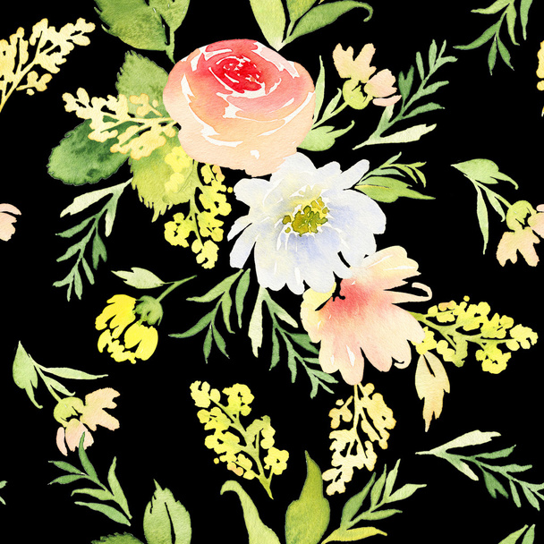 Seamless pattern with flowers watercolor. Gentle colors. Female  - 写真・画像