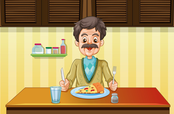 Old man eating in the dining room - Vector, Image