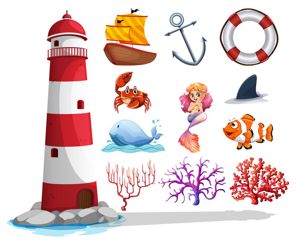 Lighthouse and other ocean things - Vektor, Bild