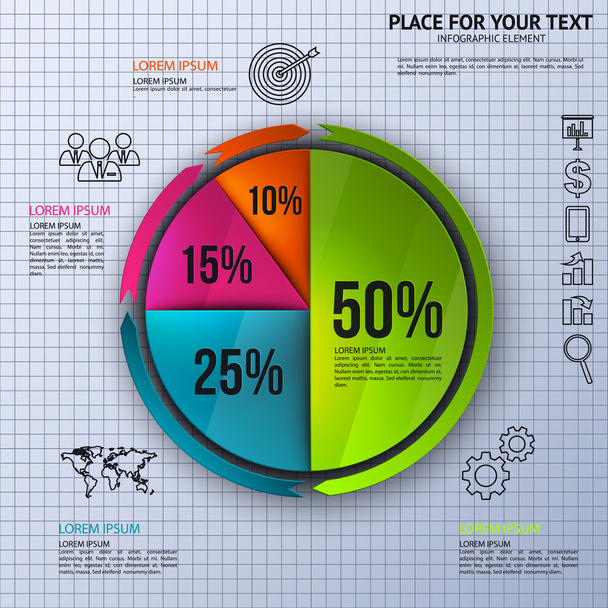 Pie chart - business statistics with icons.  - Vector, Image