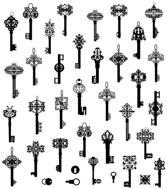 de grote collectie van silhouetten van sleutels - Vector, afbeelding