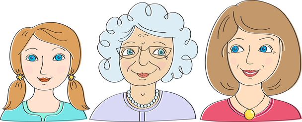 Drie generaties van vrouwen: de kleindochter, moeder, grandmoth - Vector, afbeelding