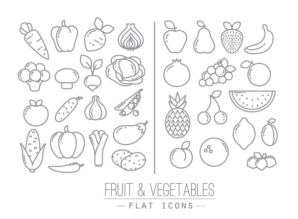 Flat Fruits Vegetables Icons - Vector, Image