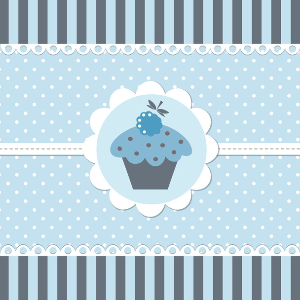 Blue baby shower with cupcake - Vecteur, image