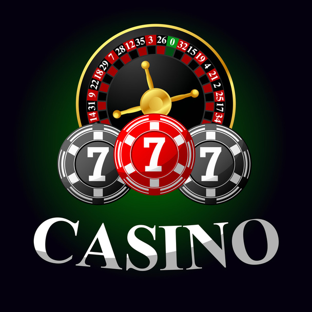 Glücksspiel-Ikone mit Chips und Roulette - Vektor, Bild