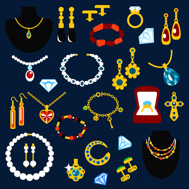 Jewelry and gems flat icons - Vector, Image