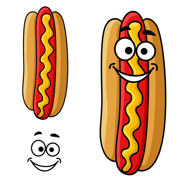 Cartoon hot dog with mustard - Vektör, Görsel