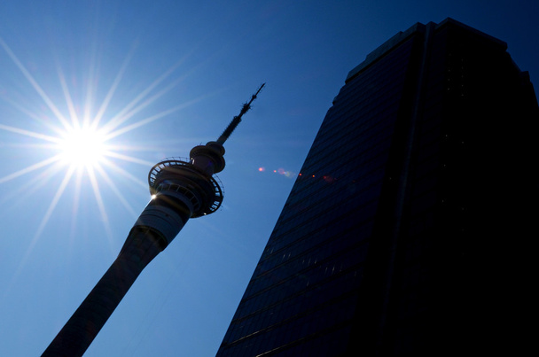 Silhouette of Sky Tower in Auckland New Zealand - Photo, Image
