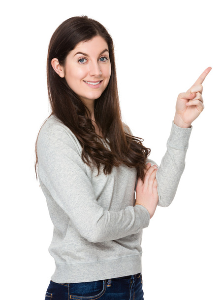 Mujer joven caucásica en suéter gris
 - Foto, Imagen
