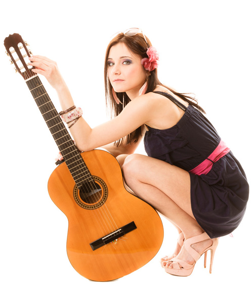Music lover, summer girl with guitar isolated - Foto, Imagem