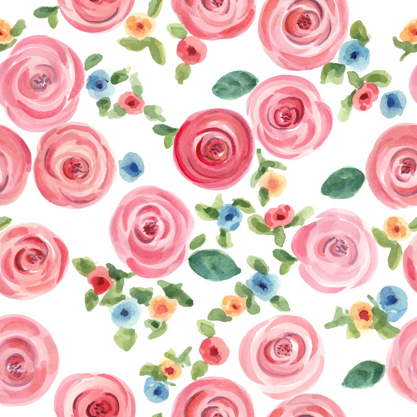 Aquarel rozen en schattige kleine bloemen - Vector, afbeelding