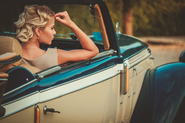 lady passenger in classic convertible - Photo, image