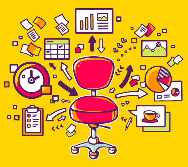 Office chair with documents and charts - Vector, Image