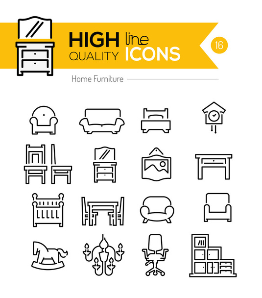Iconos de línea muebles para el hogar
 - Vector, Imagen