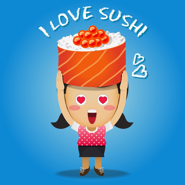 femme heureuse portant grand rouleau de sushi
 - Vecteur, image