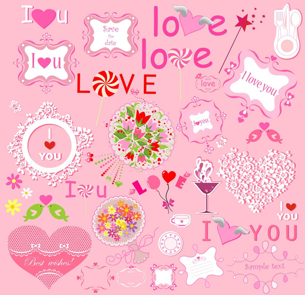 Set of cute lovely elements - Vector, afbeelding
