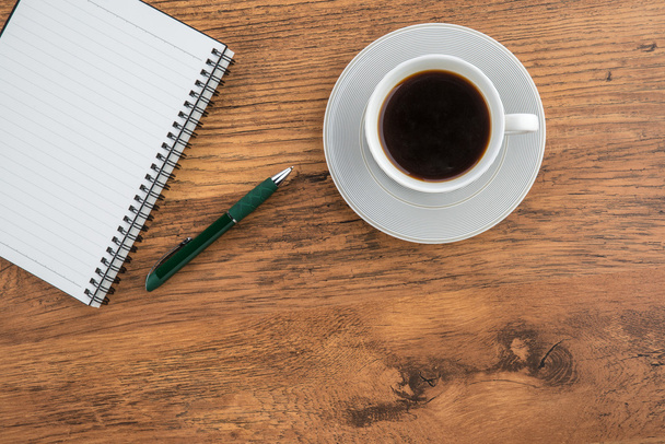Notebook with pen and cup of  coffee, Planning - Fotoğraf, Görsel