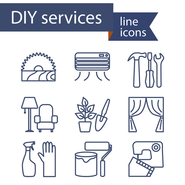 Set of line icons for DIY services. - Vector, Image