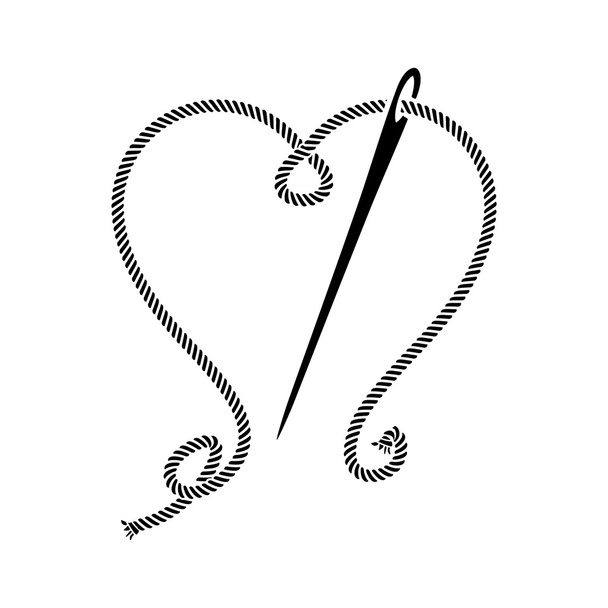 Needle Sewing with Heart of Threads - Vector, Image