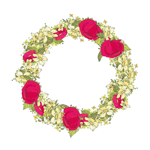 Watercolor flowers wreath - Vector, imagen