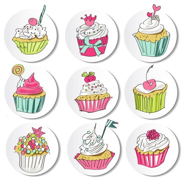 reine Serie handgezeichnete Kuchen-Ikonen - Vektor, Bild