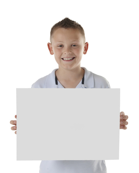 Boy holding blank board - 写真・画像