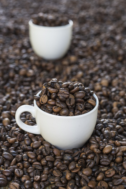 Чашки, полные кофейных зерен на кофейных зерен
 - Фото, изображение