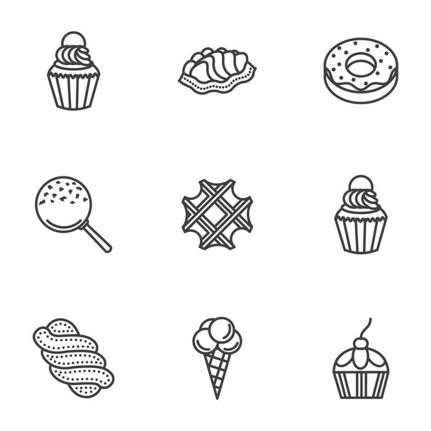 Sweet desserts line vector icons - Вектор,изображение