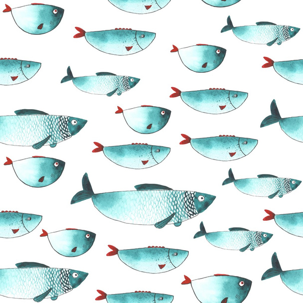 Pattern with Watercolor funny fishes - ベクター画像
