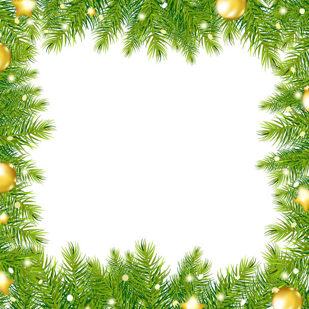 Border With Christmas Tree And Gold Ball - Vector, Image