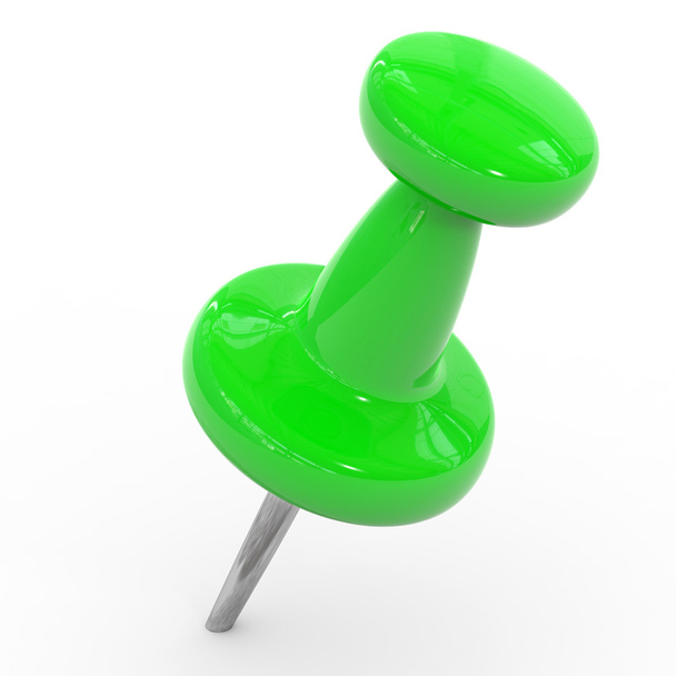 Green thumbtack on a white background. - Foto, Bild