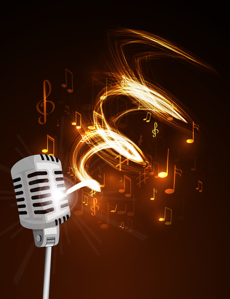 microphone and musical notes - Vector, Image