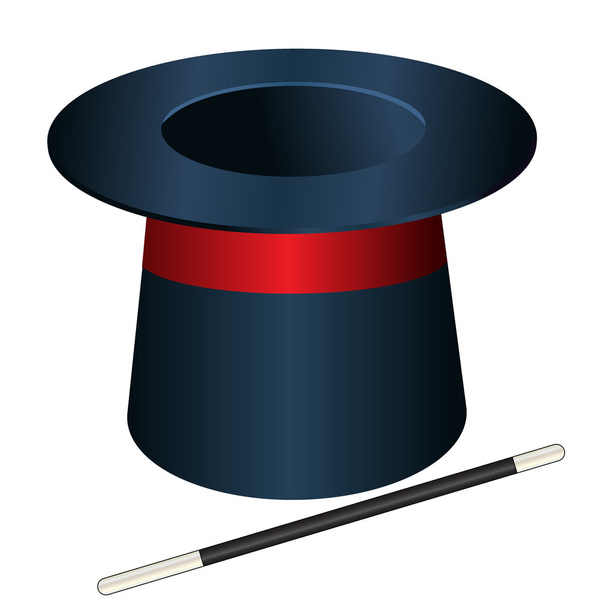 Vector magische hoed cilinder met toverstaf - Vector, afbeelding