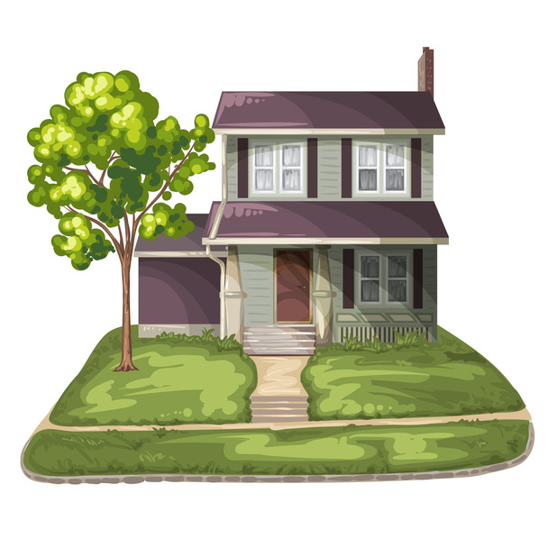 Casa de família em Suburban Residencial Estate
 - Vetor, Imagem