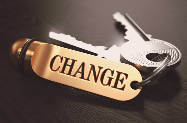 Change Concept. Keys with Golden Keyring. - 写真・画像