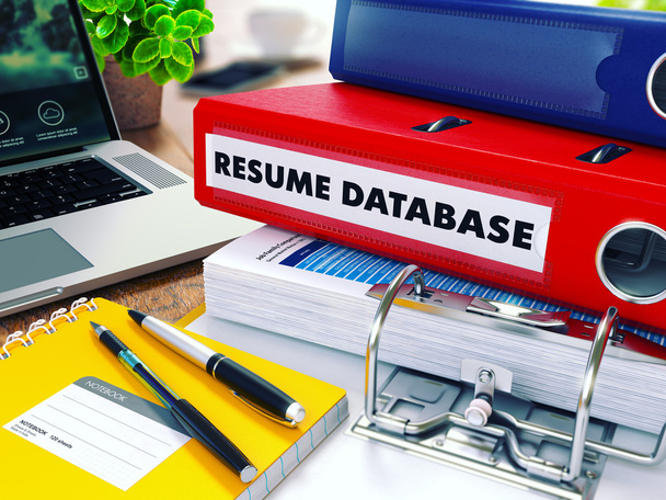 Resume Database on Red Ring Binder. Blurred, Toned Image. - Фото, зображення