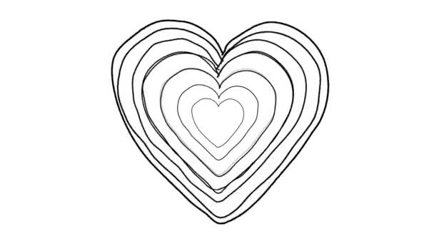 Black Heart shape echoed line art sequence on white - Footage, Video