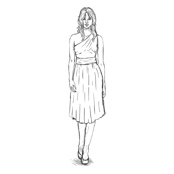 Vrouwelijke Model in jurk - Vector, afbeelding