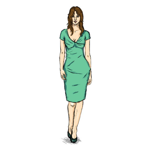 Женская модель в платье
 - Вектор,изображение