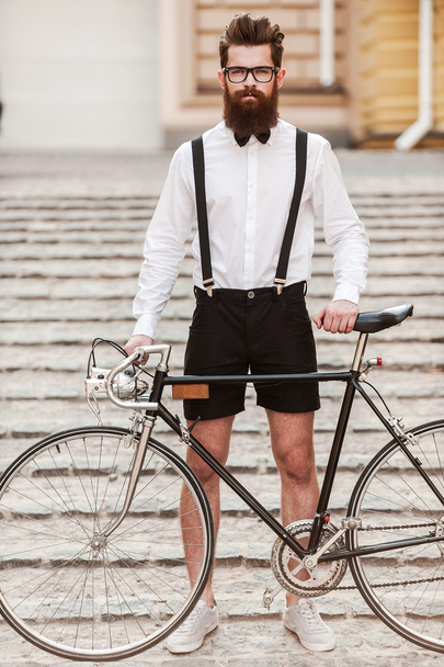 handsome Hipster with bicycle - Фото, изображение