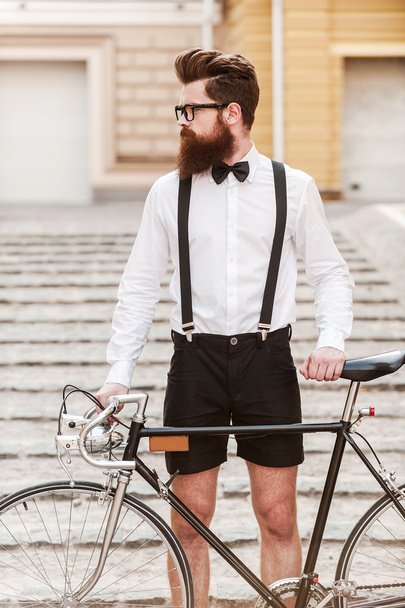 handsome Hipster with bicycle - 写真・画像