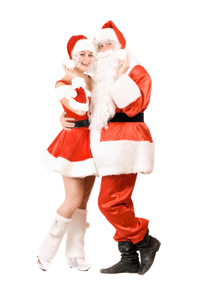 Santa claus en gelukkig sneeuw meisje - Foto, afbeelding