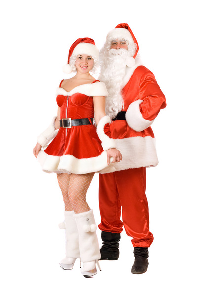 Santa Claus y la doncella de nieve sonriente
 - Foto, imagen