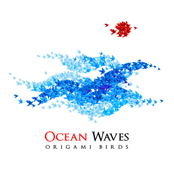 Origami-Wellen aus fliegenden Papiervögeln geformt - Vektor - Vektor, Bild