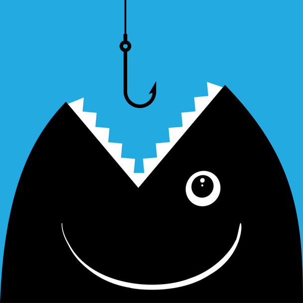 Fish open mouth to swallow a hook - Vector, imagen
