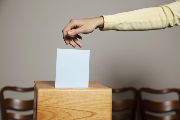 Woman in voting booth - Фото, зображення
