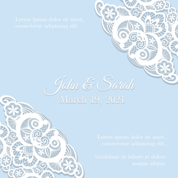 Vintage blue wedding invitation cover with lace decoration - Vector, Image