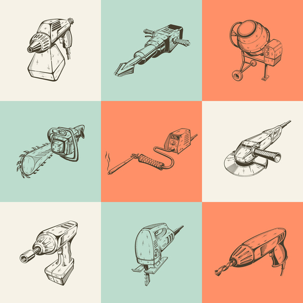 Set of nine illustrations with building tools. - Vector, Image
