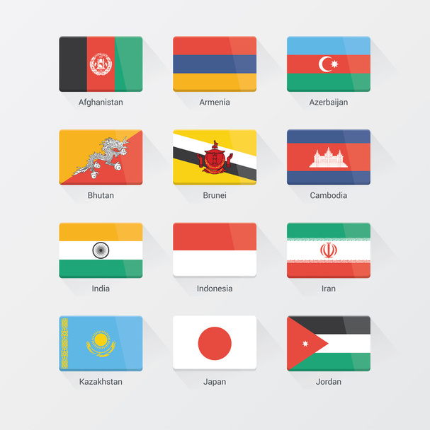 Aziatische continent vlaggen platte set - Vector, afbeelding