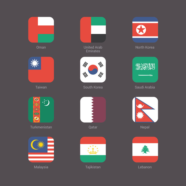 Asian continent flags flat set - Vector, Image